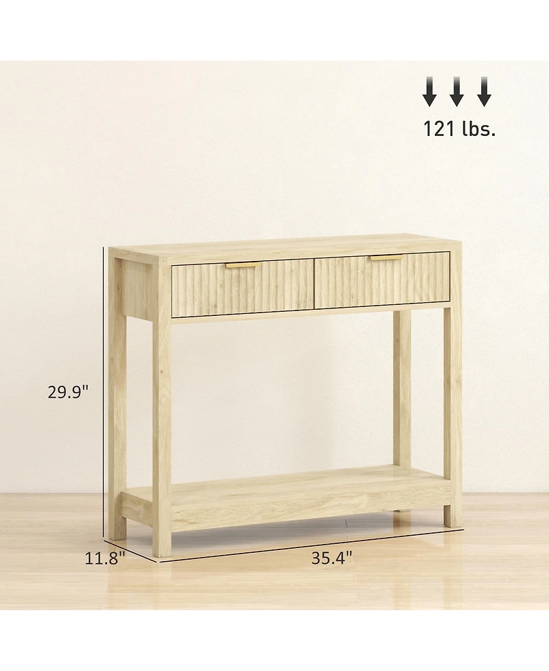 Homcom 35" Modern Console Table with Drawers, Narrow Entryway Table Natural