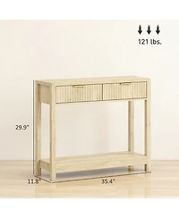 Homcom 35" Modern Console Table with Drawers, Narrow Entryway Table Natural