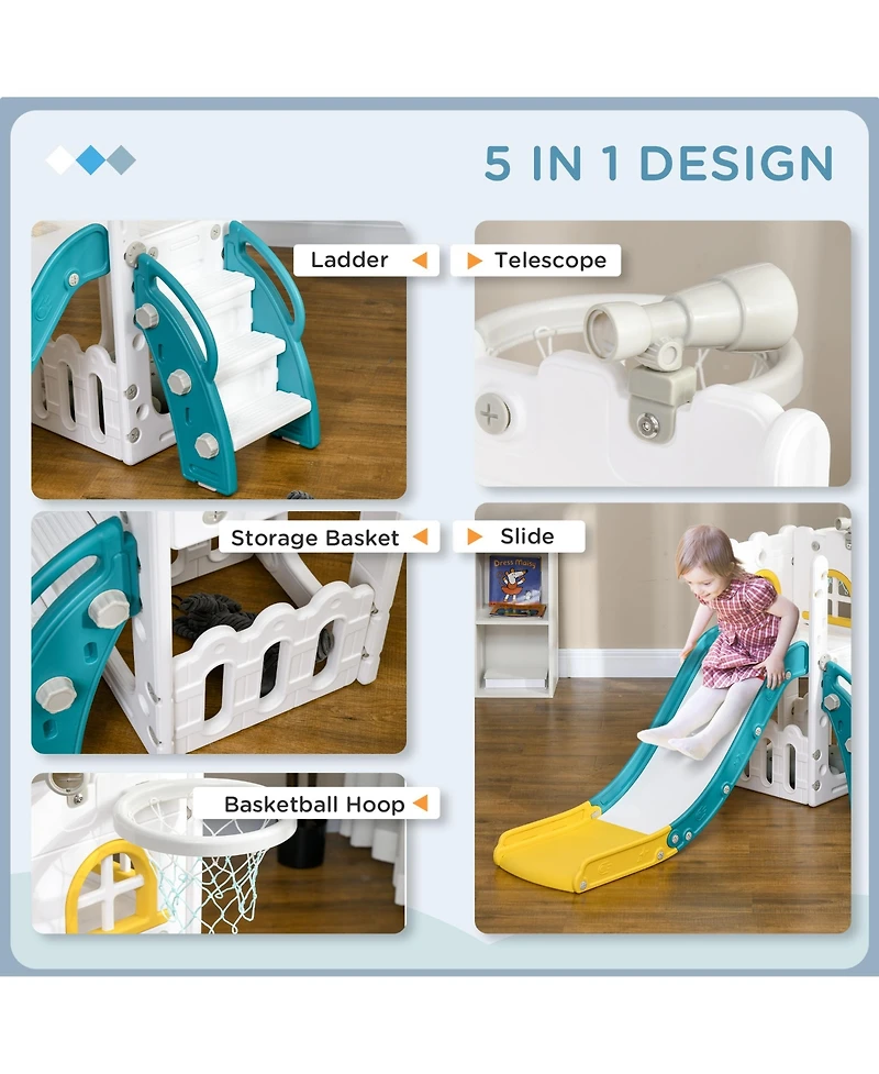 Qaba 5 in 1 Toddler Slide with Basketball Hoop for 1-3 Years Olds,