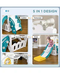 Qaba 5 in 1 Toddler Slide with Basketball Hoop for 1-3 Years Olds,