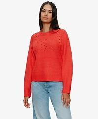 Sanctuary Women's Femme Crewneck Openwork Sweater