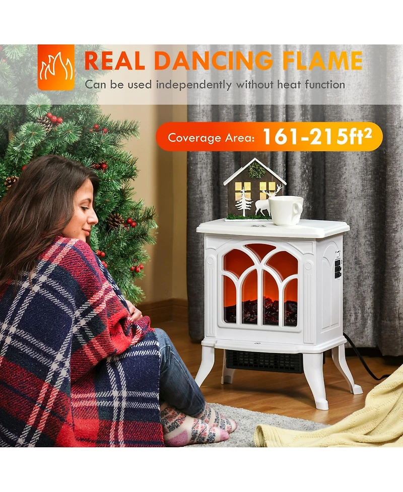 Homcom Portable Indoor Electric Fireplace Heater Stove w/ Realistic Flame White