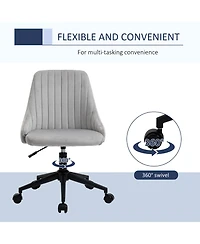 Vinsetto Mid-Back Office Chair, Velvet Fabric Swivel Scallop Shape Computer Desk Chair for Home Office or Bedroom, Grey