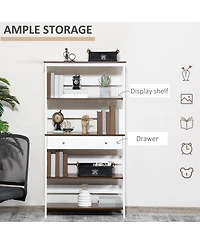 Homcom 4-Tier Shelving Bookcase Storage Cupboard with Pull Out Drawer, White