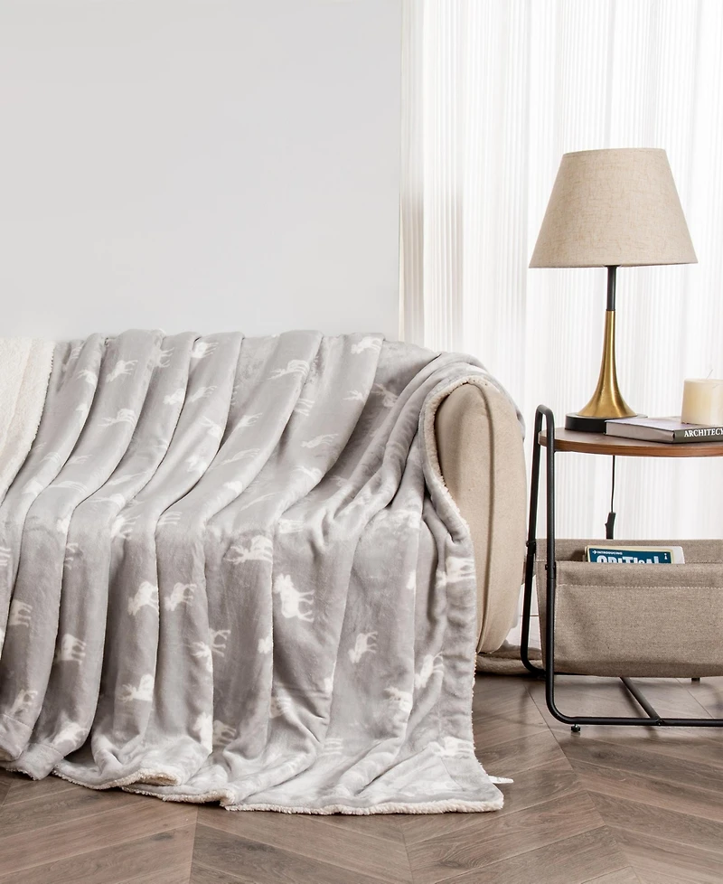Linery & Co. Velvet Plush Reversible Sherpa Throw Blanket