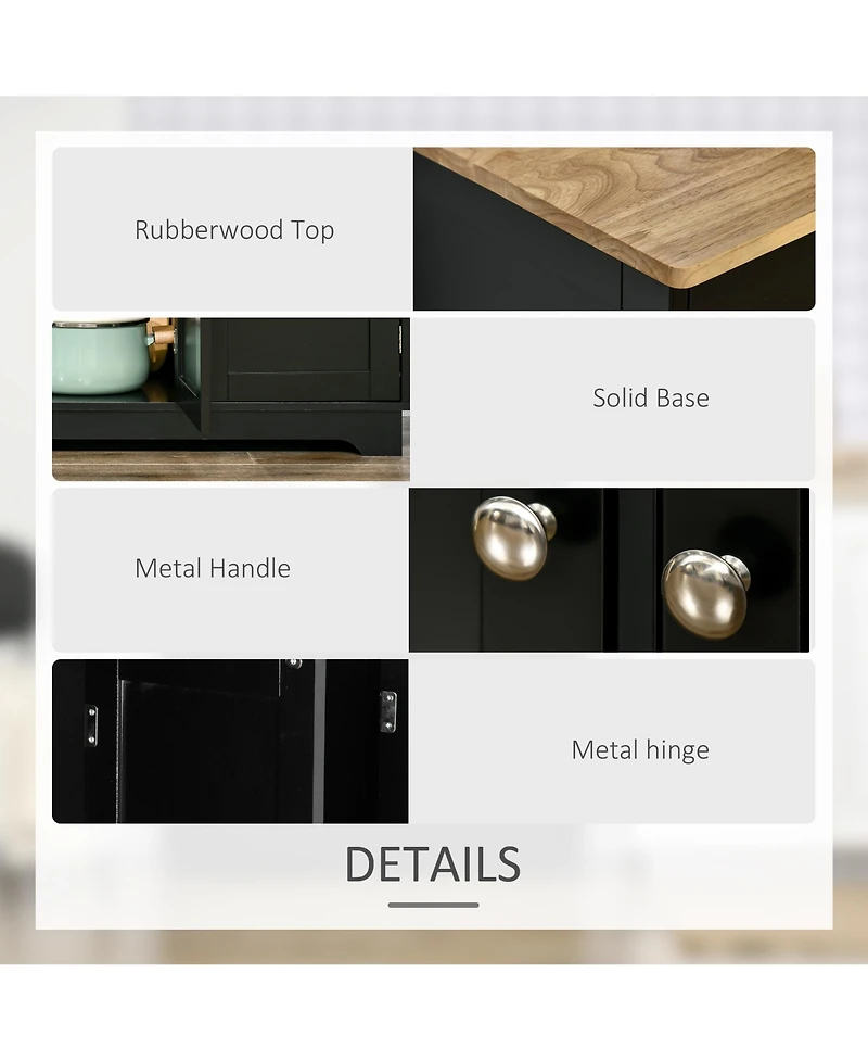 Homcom Modern Sideboard with Rubberwood Top, Buffet Cabinet with Storage Cabinets, Drawers and Adjustable Shelves for Living Room, Kitchen, Black