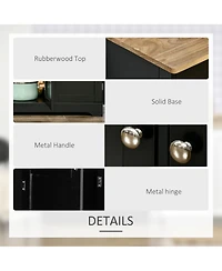 Homcom Modern Sideboard with Rubberwood Top, Buffet Cabinet with Storage Cabinets, Drawers and Adjustable Shelves for Living Room, Kitchen, Black