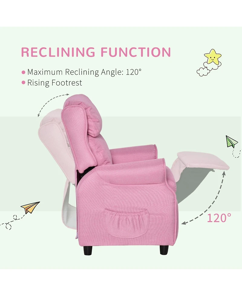 Qaba Kids Recliner Adjustable Armchair Sofa, Soft Sponge Cushion , Pink