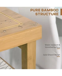 HomCom Bamboo Kitchen Island Cart on Wheels, 2 Storage Drawers, Towel Rack, 33.25 in, Bamboo Tone