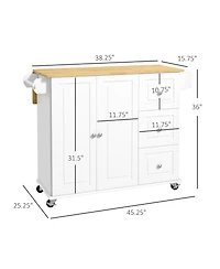 Homcom Kitchen Island on Wheels, Kitchen Cart with Drop Leaf, White