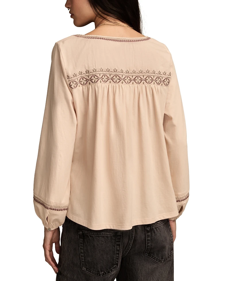 Lucky Brand Women's Long Sleeve Peasant Top
