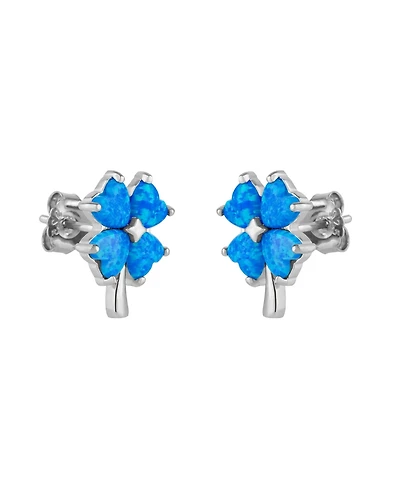 Spero London Blue Opal Four Leaves Clover Sterling Silver Stud Earring