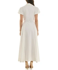 Taylor Women's Puff-Sleeve Collar Neck Shirt Dress