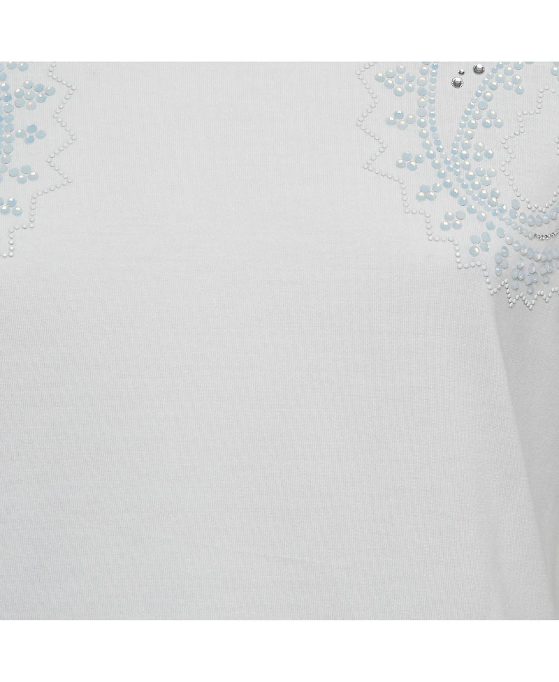 Pre-Owned Roberto Cavalli Women's White Crystal Embellished Jersey T-Shirt