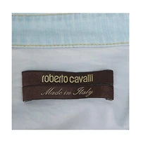 Pre-Owned Roberto Cavalli Women's Light Blue Distressed Denim Patch Detail Shirt