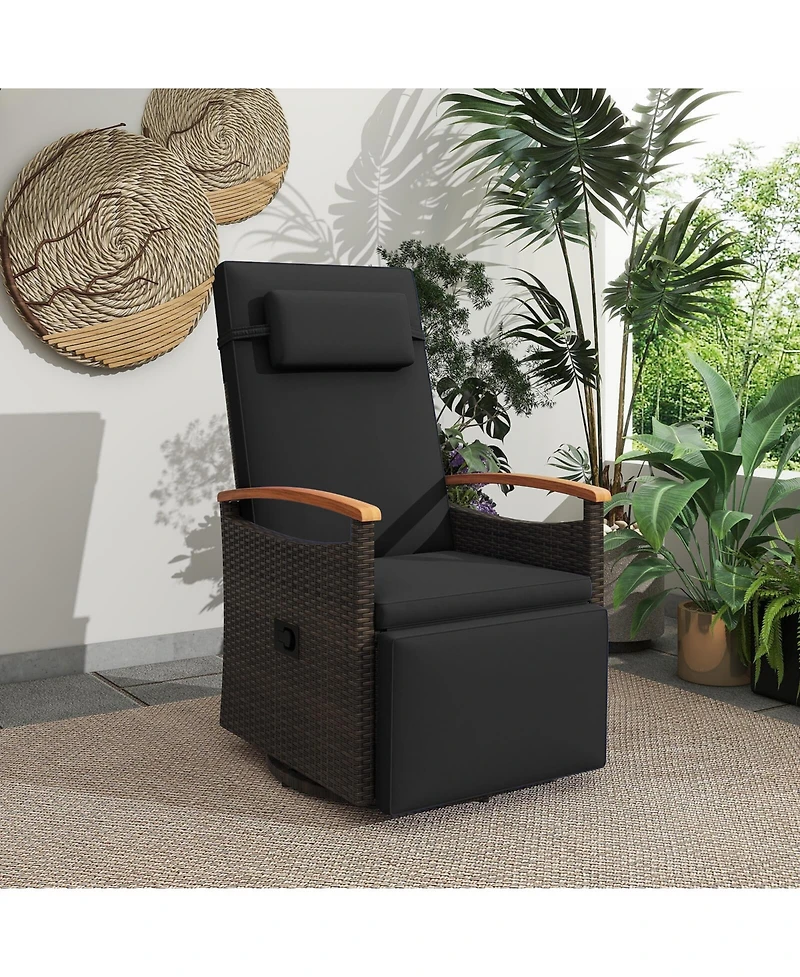 Outdoor 360° Swivel Rattan Recliner Chair Patio Wicker Chaise Lounge Chair