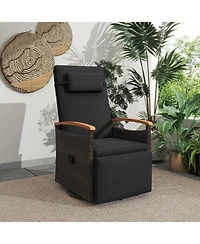 Outdoor 360° Swivel Rattan Recliner Chair Patio Wicker Chaise Lounge Chair