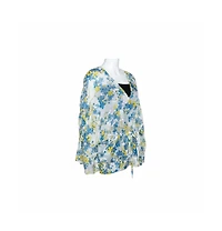 Pre-Owned Roberto Cavalli Women's Blue & White Floral Print Silk Sheer Kaftan Top