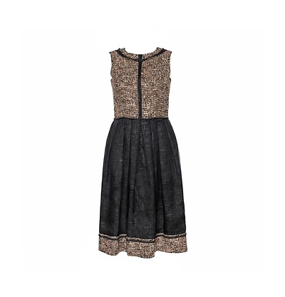 Pre-Owned D&G Black and Brown Tweed Silk Overlay Flared Dress