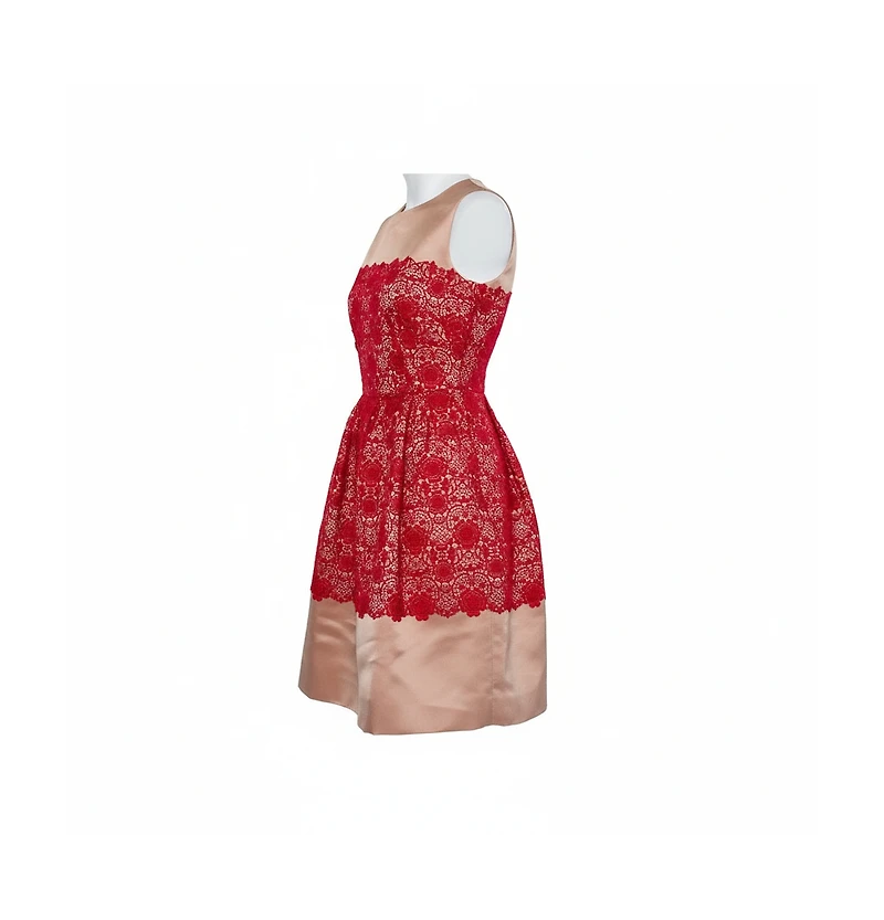 Pre-Owned Dolce & Gabbana Women's Beige Satin Lace Trim Detail Sleeveless Mini Dress