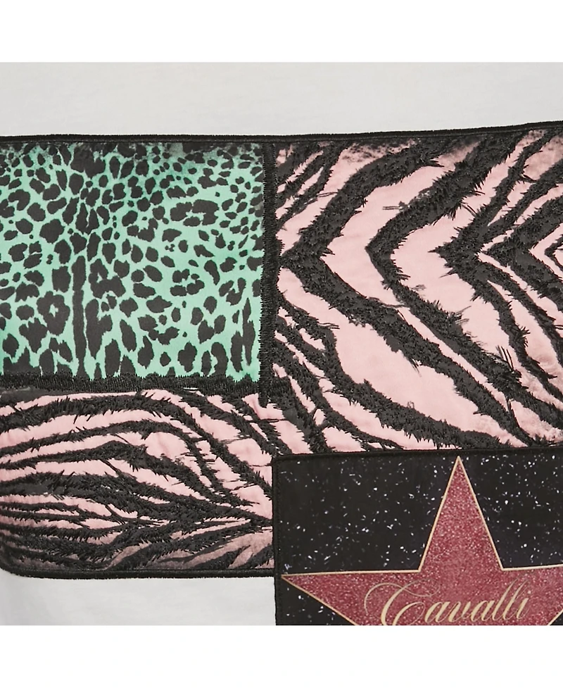 Pre-Owned Roberto Cavalli Women's Jersey Walk Of Fame Patched Crew Neck T-Shirt