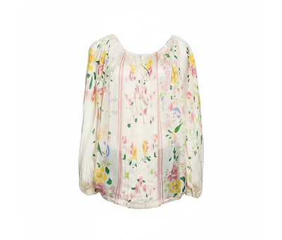 Pre-Owned Roberto Cavalli Women's Cream Floral Print Silk Sheer Kaftan Top