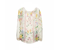 Pre-Owned Roberto Cavalli Women's Cream Floral Print Silk Sheer Kaftan Top