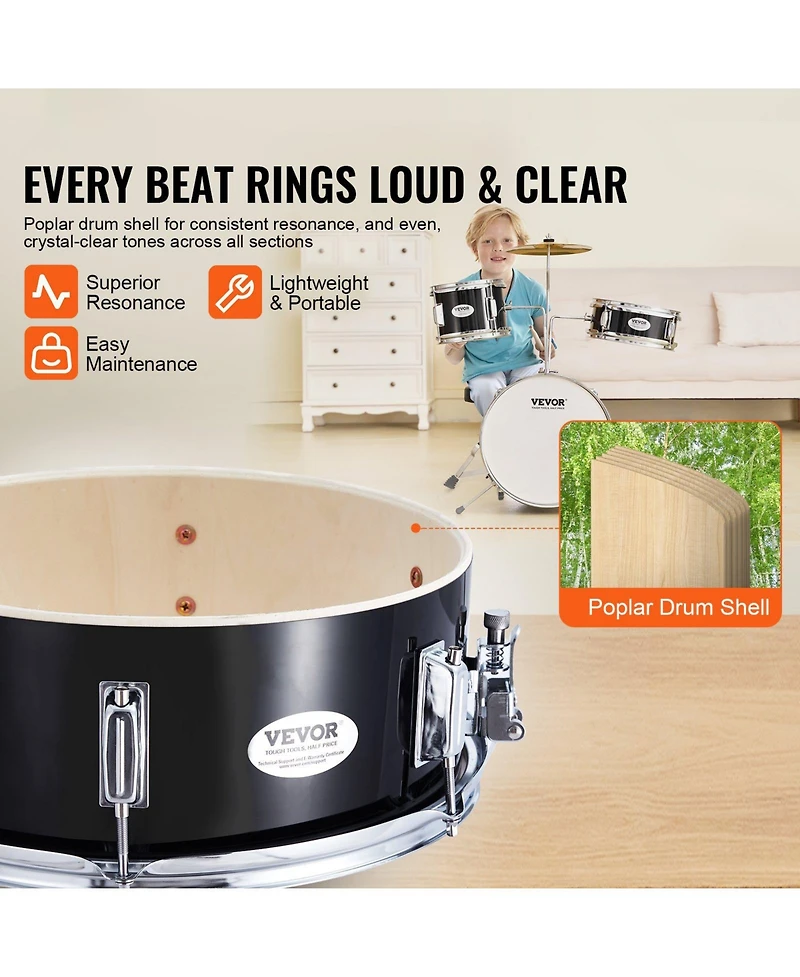 Sugift Kids Drum Set 3-Piece 14" Beginner Kit with Throne Pedal Sticks Black