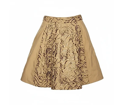 Pre-Owned Roberto Cavalli Women's Beige Embroidered Cotton Pleated Mini Skirt