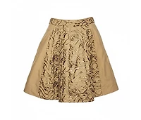 Pre-Owned Roberto Cavalli Women's Beige Embroidered Cotton Pleated Mini Skirt