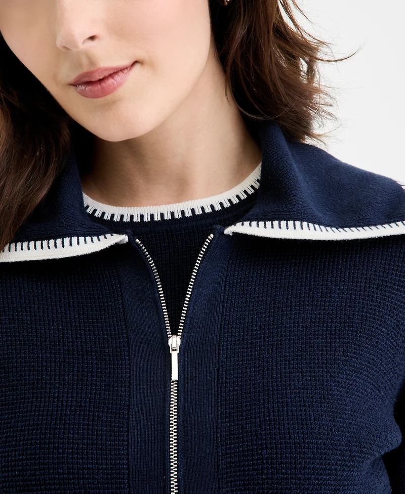 On 34th Women's Tipped Collared Zip-Up Cardigan, Macy's Exclusive