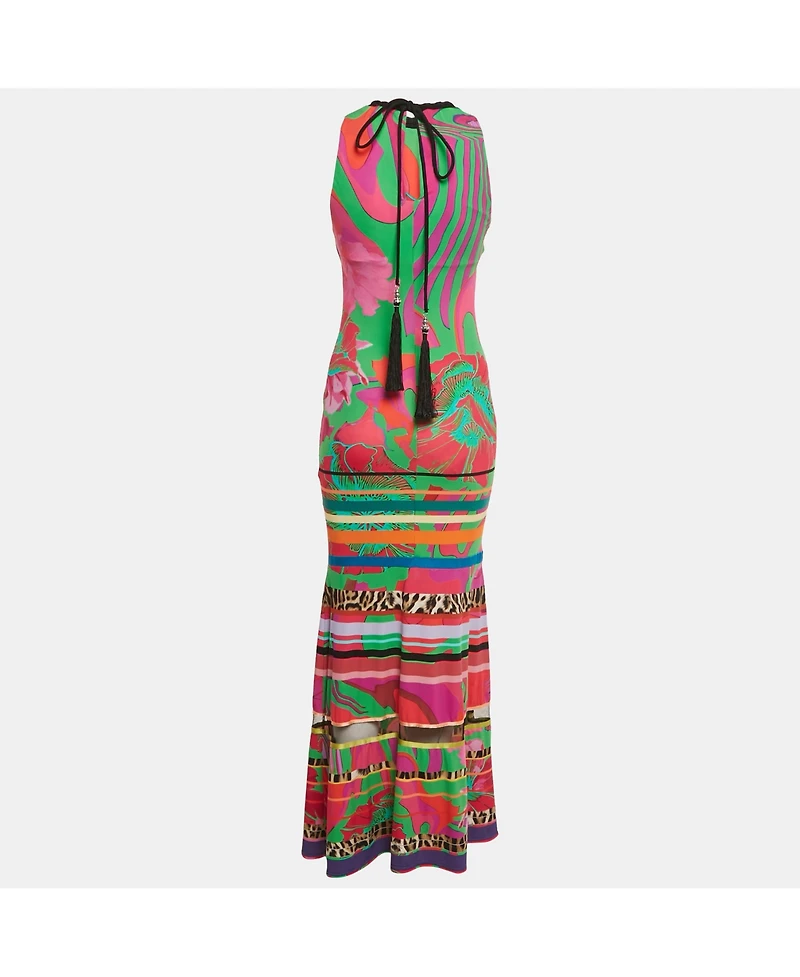 Pre-Owned Roberto Cavalli Womens Multicolor Printed Jersey Maxi Dress