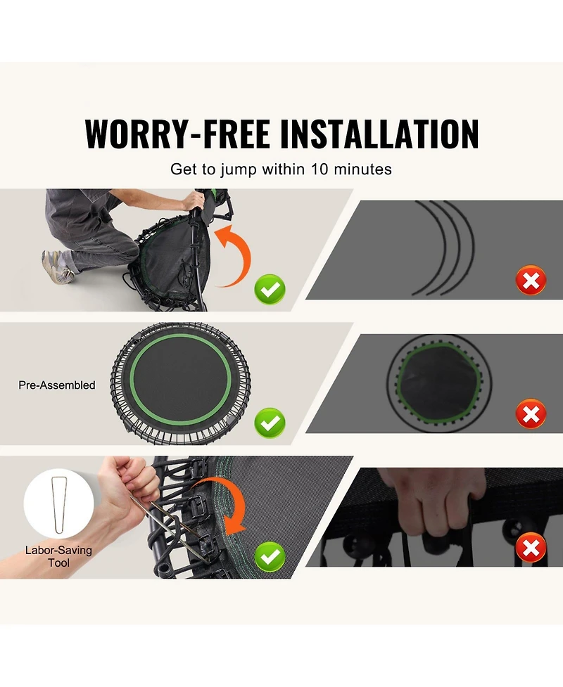 Sugift Foldable Mini Trampoline 40" Fitness Rebounder with Adjustable Handle