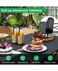 Costway Patio Folding Camping Table with Aluminum Roll-up Tabletop & Mesh Basket