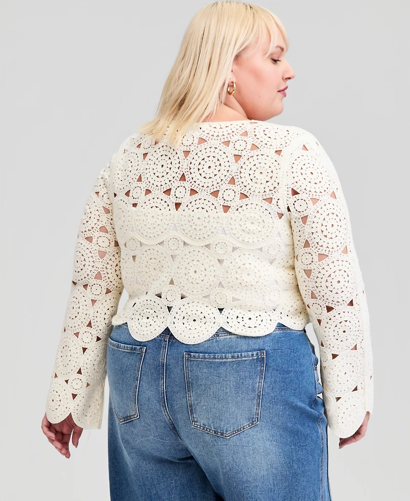 And Now This Trendy Plus Crochet Circle One-Button Cardigan, Macy's Exclusive
