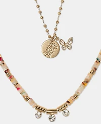 lonna & lilly Gold-Tone Crystal Flower & Butterfly Beaded Statement Necklace, 34" + 3" extender