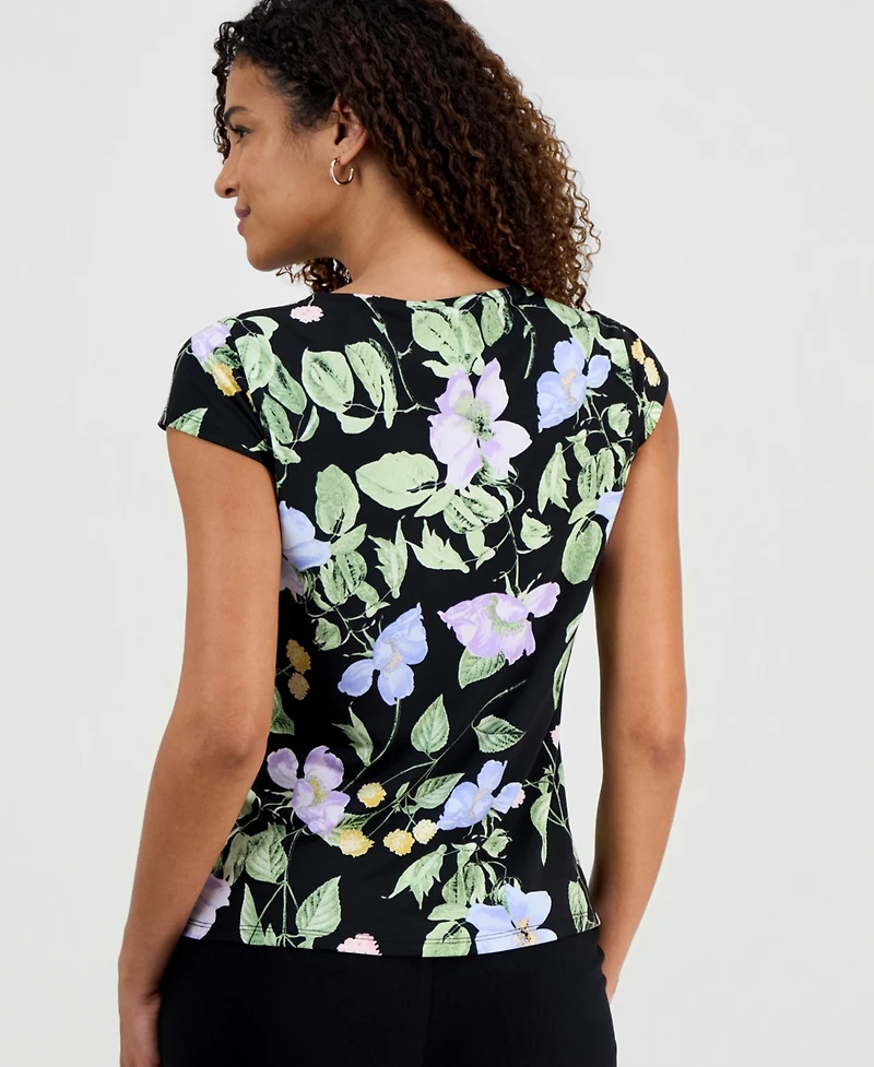 Kasper Women's Cowl-Neck Cap-Sleeve Floral Top