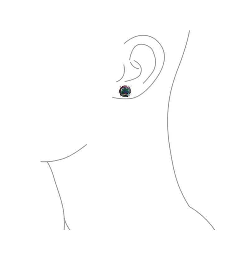 Bling Jewelry Classic Set of 2 Round & Square Mystic Rainbow Cubic Zirconia Cz Stud Earrings Silver Screwback Posts 10MM