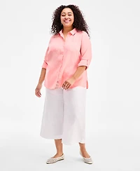 Charter Club Plus 100% Linen Roll-Tab Shirt, Exclusively at Macy's