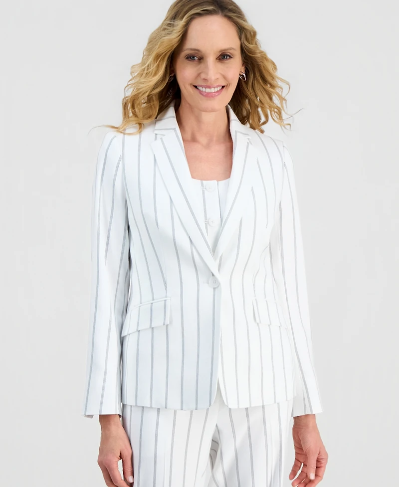 Kasper Women's Pinstripe One-Button Notch-Collar Jacket