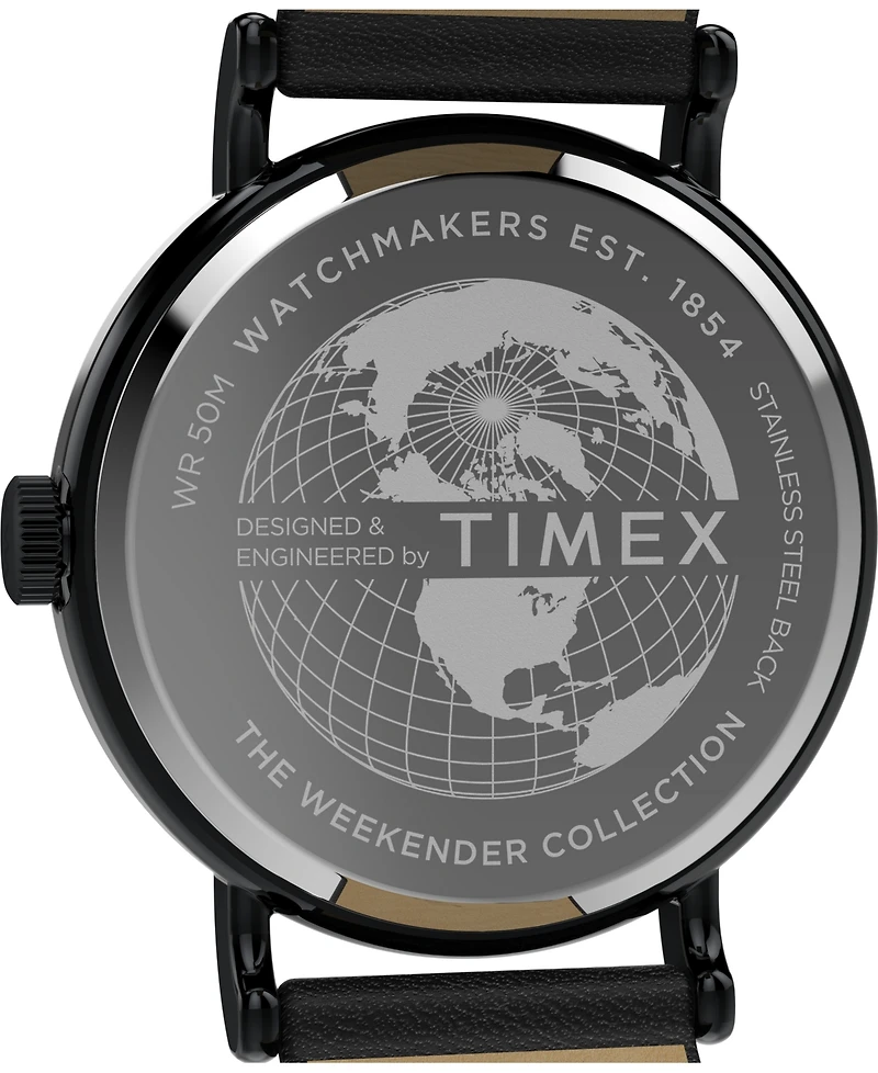 Timex Men's Quartz Analog Black Leather Watch, 40mm