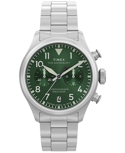 Timex Men's Chronograph Silver-Tone Stainless Steel Watch, 41mm