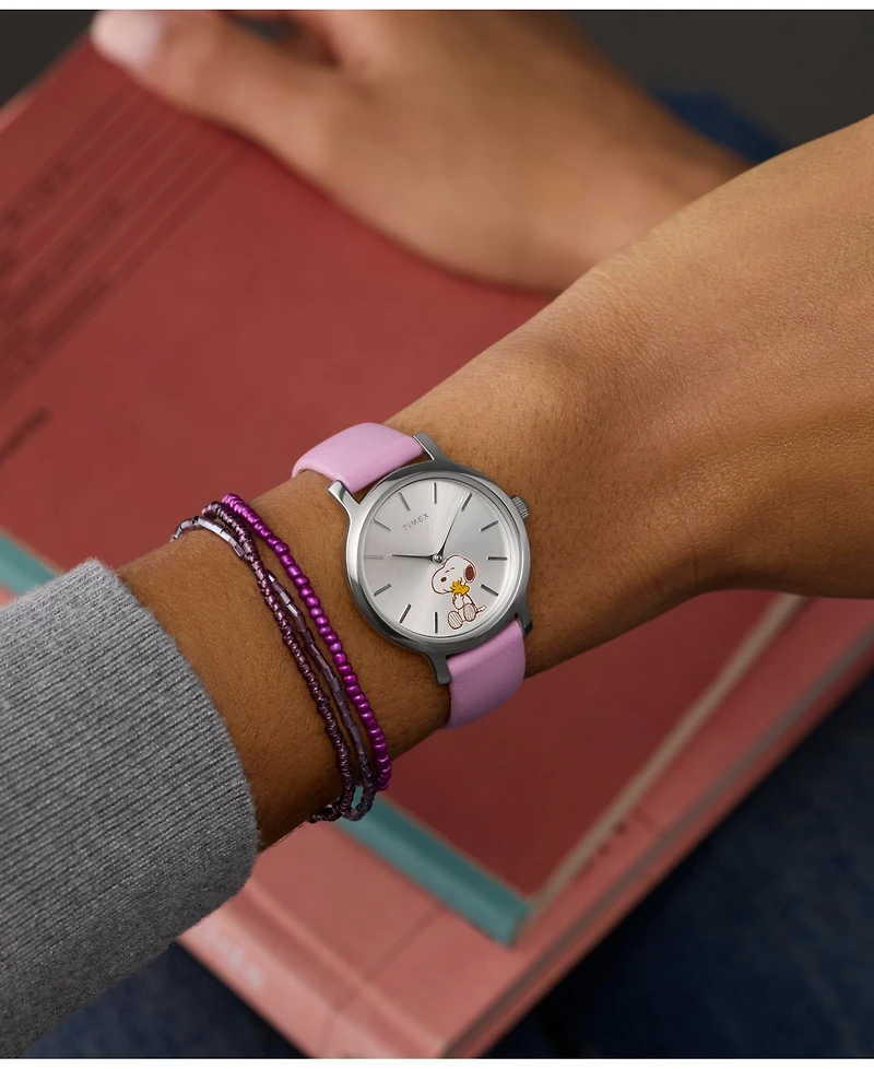 Timex Women's Quartz Analog Purple Leather Watch, 31mm