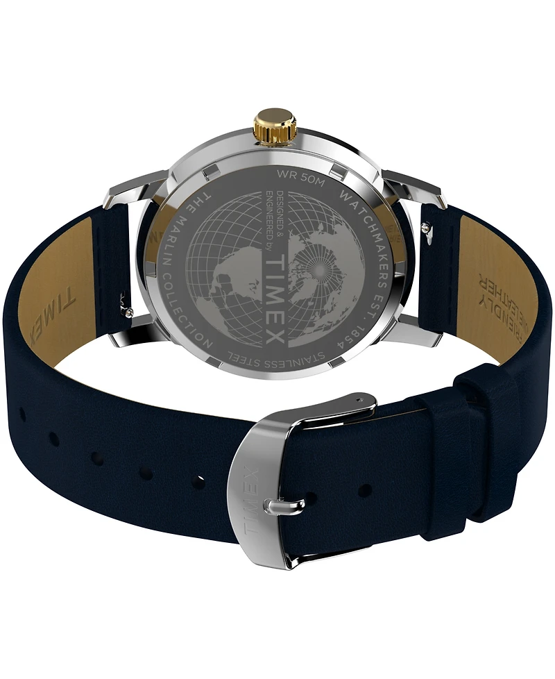 Timex Men's Quartz Analog Blue Leather Watch, 40mm