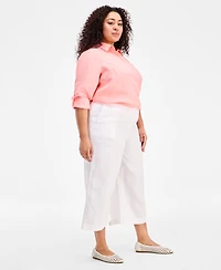 Charter Club Plus Woven Linen Cropped Wide-Leg Pants, Macy's Exclusive