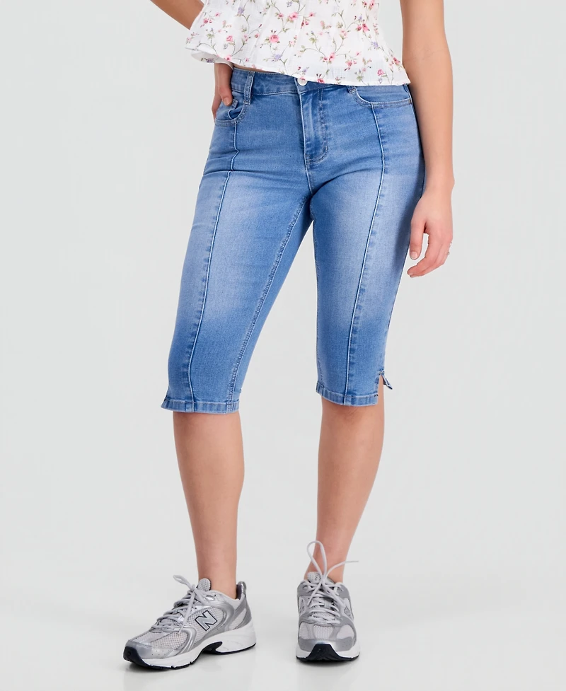 Dollhouse Juniors' Slit-Hem Capri Jeans