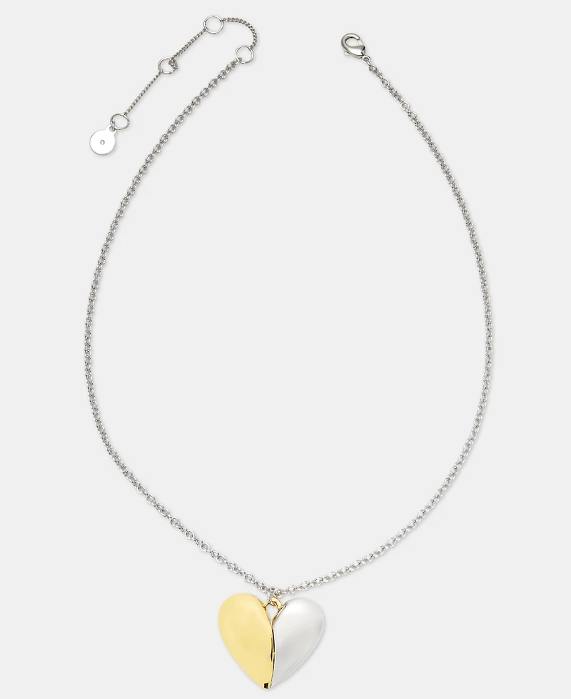 Dkny Two-Tone Puff Heart Pendant Necklace, 16" + 3" extender