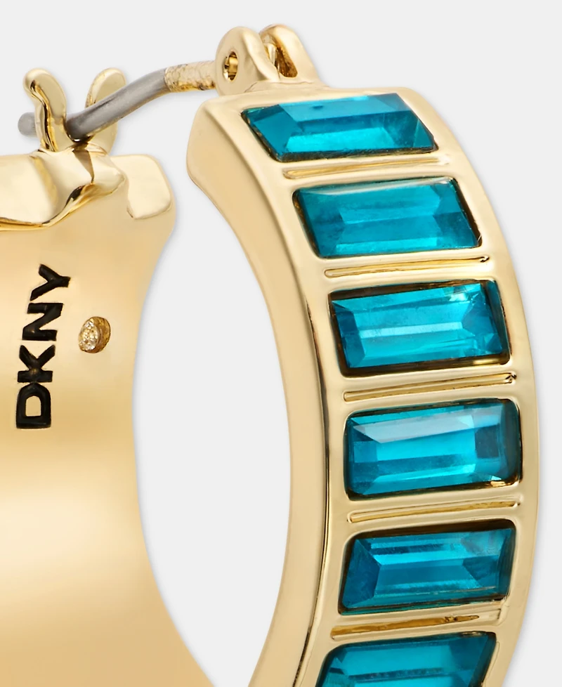 Dkny Gold-Tone Stone Baguette Small Hoop Earrings