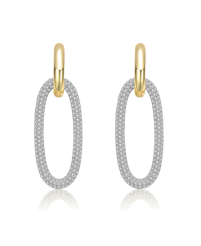 Genevive Sterling Silver Two Tone with Clear Cubic Zirconia Link Drop Earrings