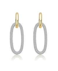 Genevive Sterling Silver Two Tone with Clear Cubic Zirconia Link Drop Earrings